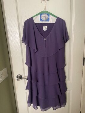 Elegant plum colored tiered chiffon dress, size 16